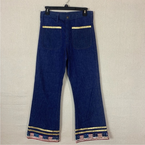 ❤️VINTAGE❤️ ELY jeans with gold accents and sequin American flags around bottom - Picture 10 of 11